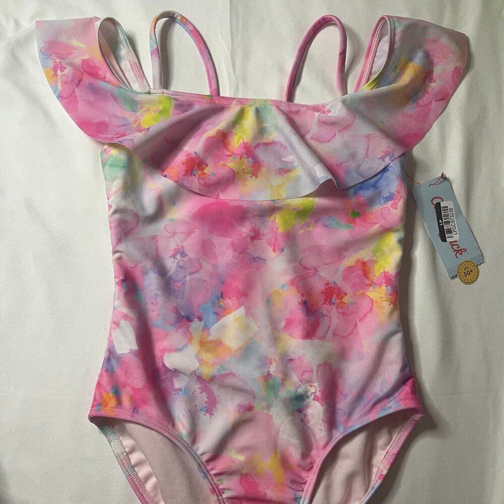 Cat Jack Floral one-piece swimsuit with rushing adjustable ties size 8. Swim